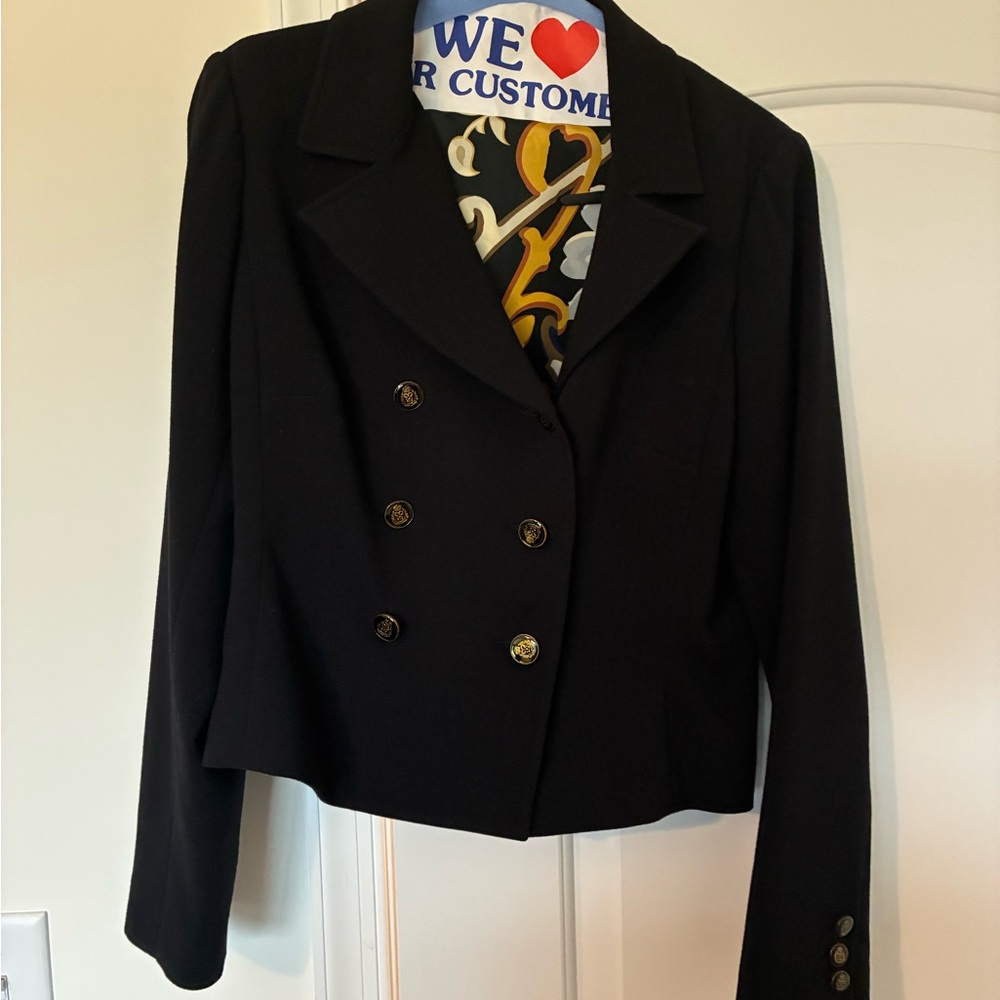 CAbi Black Double-Breasted Blazer with Matching Scarf Size 6